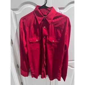 Liquid Men’s Red Western Snap Button Shirt L Gem Buttons Stage Rodeo Club